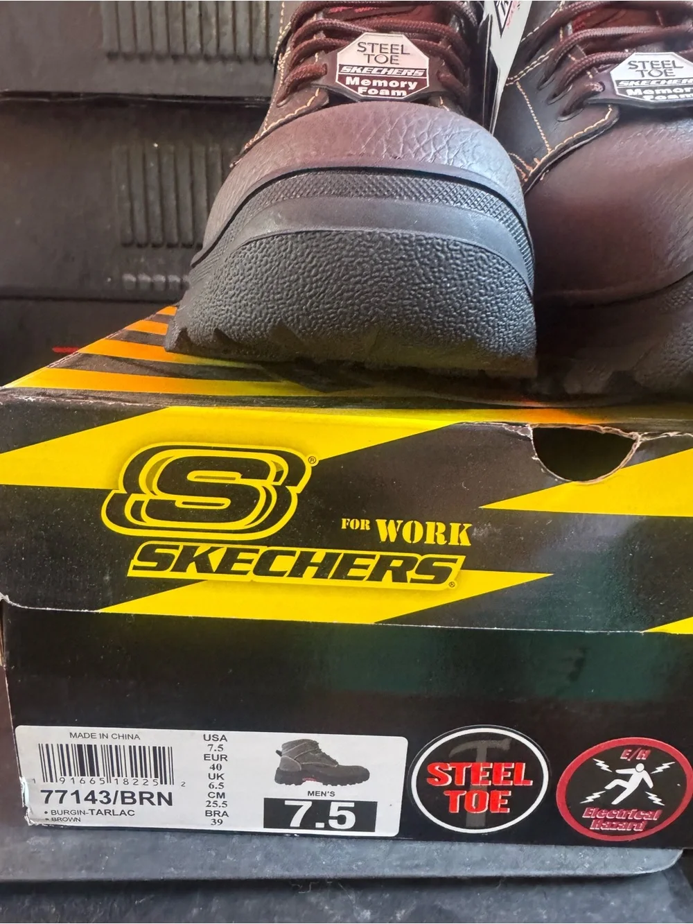 New Skechers Men's Burgin Tarlac Steel Toe Work Boot Style 77143 Brown Size 7.5